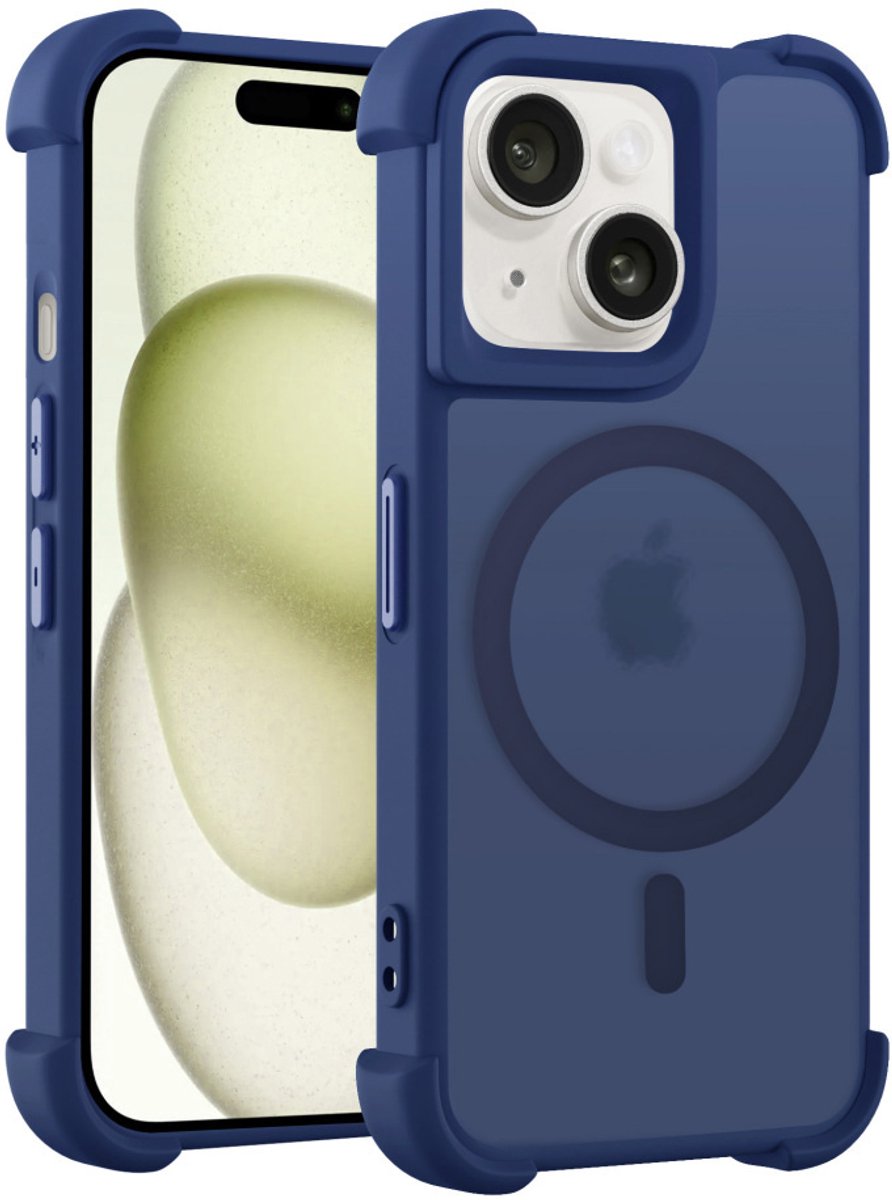 Coverzs matte Shock case met MagSafe geschikt voor iPhone 14 (donkerblauw) - shockbestendig, MagSafe, premium bescherming, duurzaam