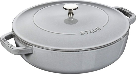 34 cm gietijzeren pan - braadpan met twee handgrepen - stoofpan van gietijzer - serveerpan, braadpan, stoofpan geschikt voor gasgrill, oven, vuurplaats, alle soorten fornuizen incl. inductie