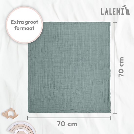 Laleni Hydrofiele Doeken - 100% Katoen - Mousseline - 70x70cm - Lichtgroen - Set van 5 van Laleni — afbeelding 3