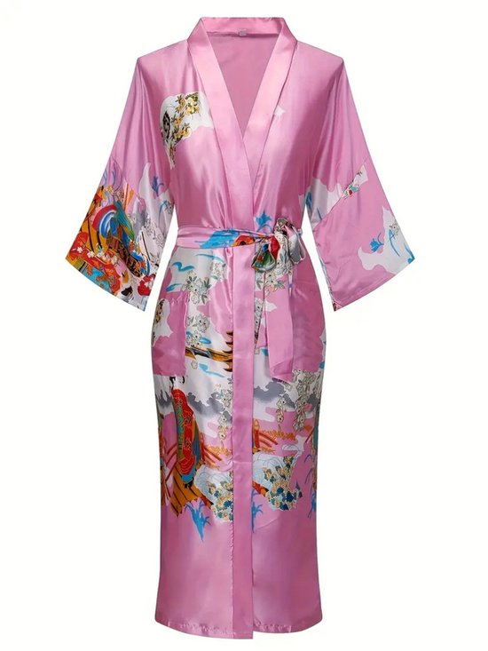 Nivard Badjas Dames - Kimono - Kamerjas - Ochtendjas - Pyama - Roze - XXL