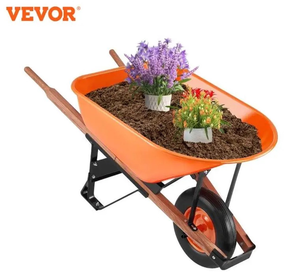 Mila Shop Kruiwagen - Tuin - Tuigereedschap - Tuinwagen - 180kg - Metaal - Oranje/zwart - 2 x 25cm brede wielen