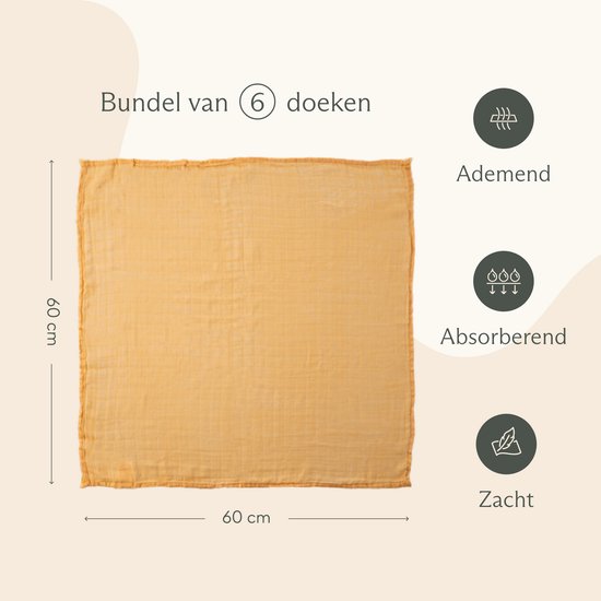 Love Nest Hydrofiele Doeken Desert– 60x60 cm - Set van 6 - Tetradoeken Baby - Ultra Zacht & Absorberend - Voor Jongens en Meisjes - Kraamcadeau van Love Nest — afbeelding 2