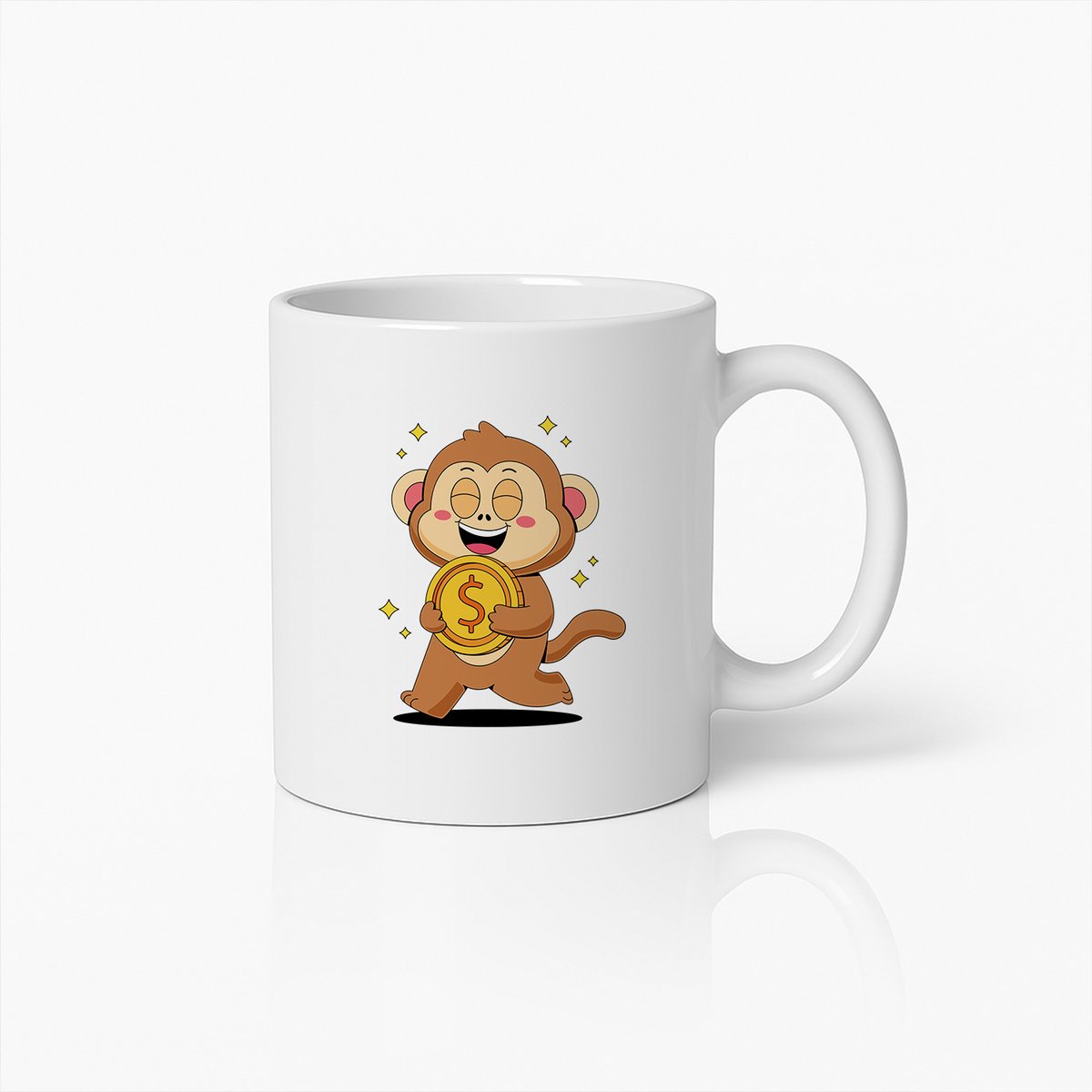 Blije Geld Aap Mok – Schattige Cartoon Financiële Koffiebeker Cadeau
