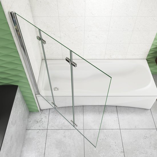 130x140cm Badscherm Badwanden Badwand 3 panelen vouwbaar,6mm NANO helder ESG-veiligheidsglas,profiel van glanzend chroom