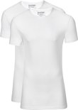 Twee witte Slater t-shirts met ronde hals en korte mouwen, 95% organisch katoen en 5% elastan.