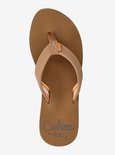 Cognacbruine Reef slipper met beige en oranje strepen in de bandjes.