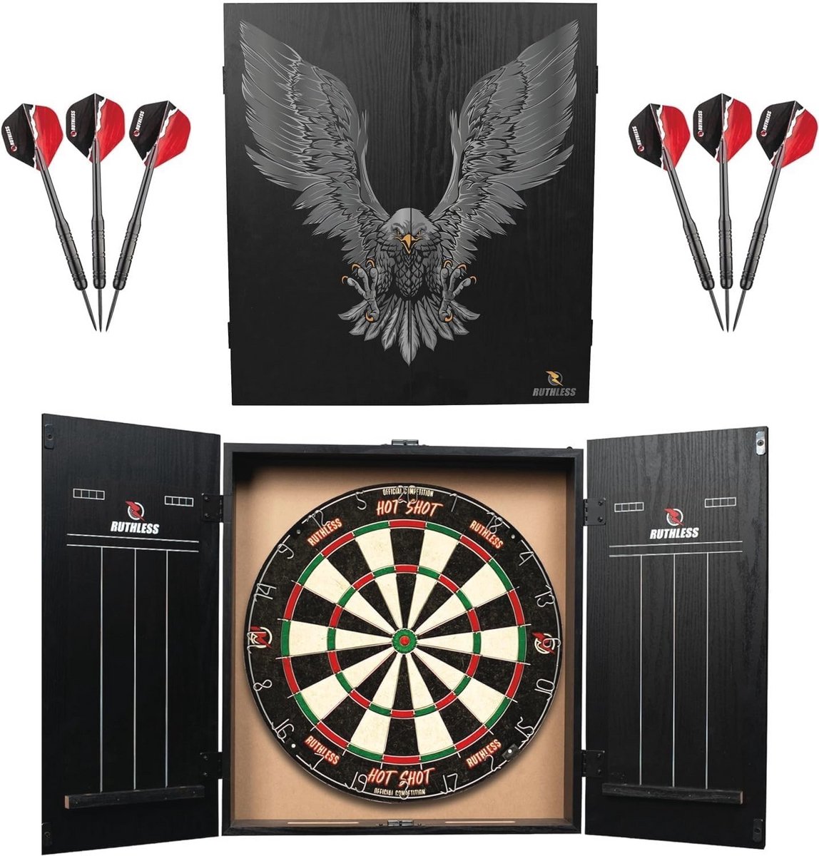 Compleet Thuis Dartboard Centrum met Kast en 2 Dartsets