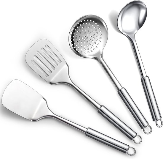 Lot De 4 Ustensiles De Cuisine En Acier Inoxydable - Argenté, 37 Cm