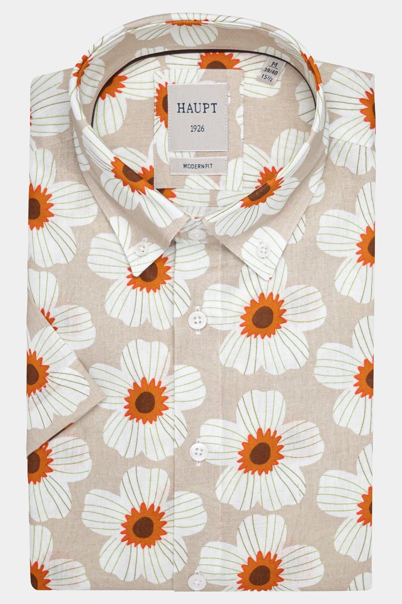 Haupt korte mouw design shirt beige flowers