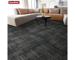FLOORDIREKT Tapijttegels Luzern - 1 Stuk - 50 x 50 cm - Comfortabel & Geluidsabsorberend - Geschikt voor Vloerverwarming - Antraciet