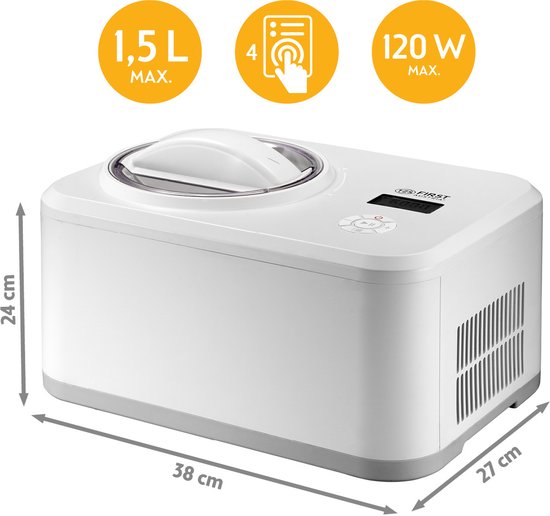 TZS First Austria ijsmachine - 1,5L - compressor - uitneembare roestvrijstalen container - receptenboekje - LCD-scherm - ijs & yoghurt - koel houden van Tzs First Austria — afbeelding 2