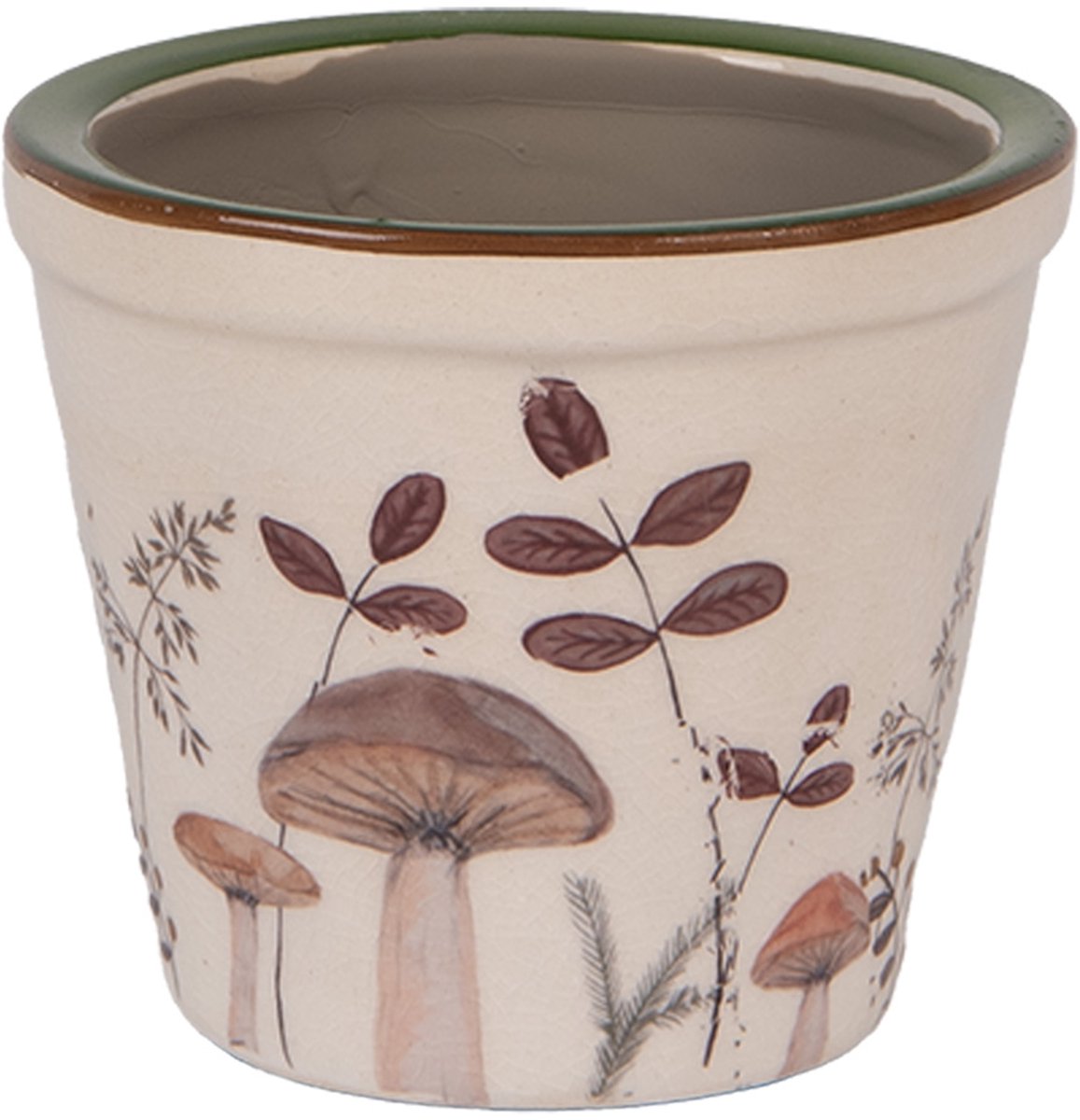 Keramiek Bloempot voor Binnen – Bruin Paddenstoelen – Rustieke Pot – Ø 8 cm – Paddenstoelenmotief