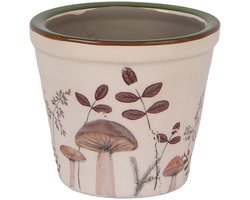 Keramiek Bloempot voor Binnen – Bruin Paddenstoelen – Rustieke Pot – Ø 8 cm – Paddenstoelenmotief