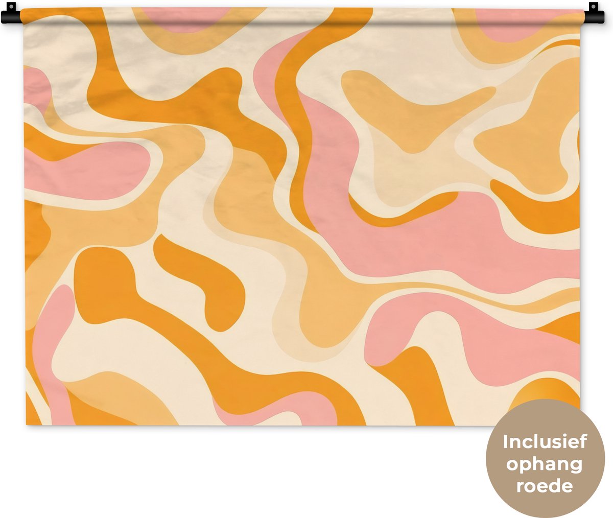 Wandkleed 90x67.5 cm - Wanddoek Abstract - Golvend - Oranje - Wandtapijt - Wandkleden