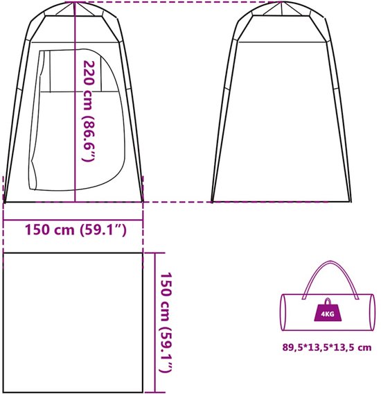 vidaXL - Privacytent - snelsluiting - waterdicht - grijs van Merkloos — afbeelding 3
