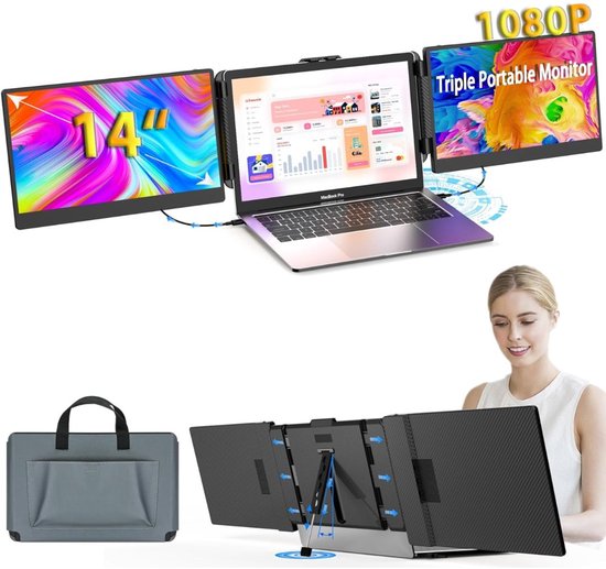 Portable Monitor - Tri Screen - Laptop Uitbreider - Full HD