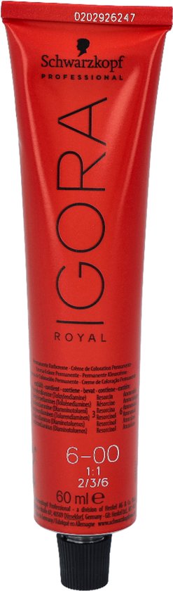 Tube Igora Royal permanente haarkleurcrème in 6-00, 60 ml.