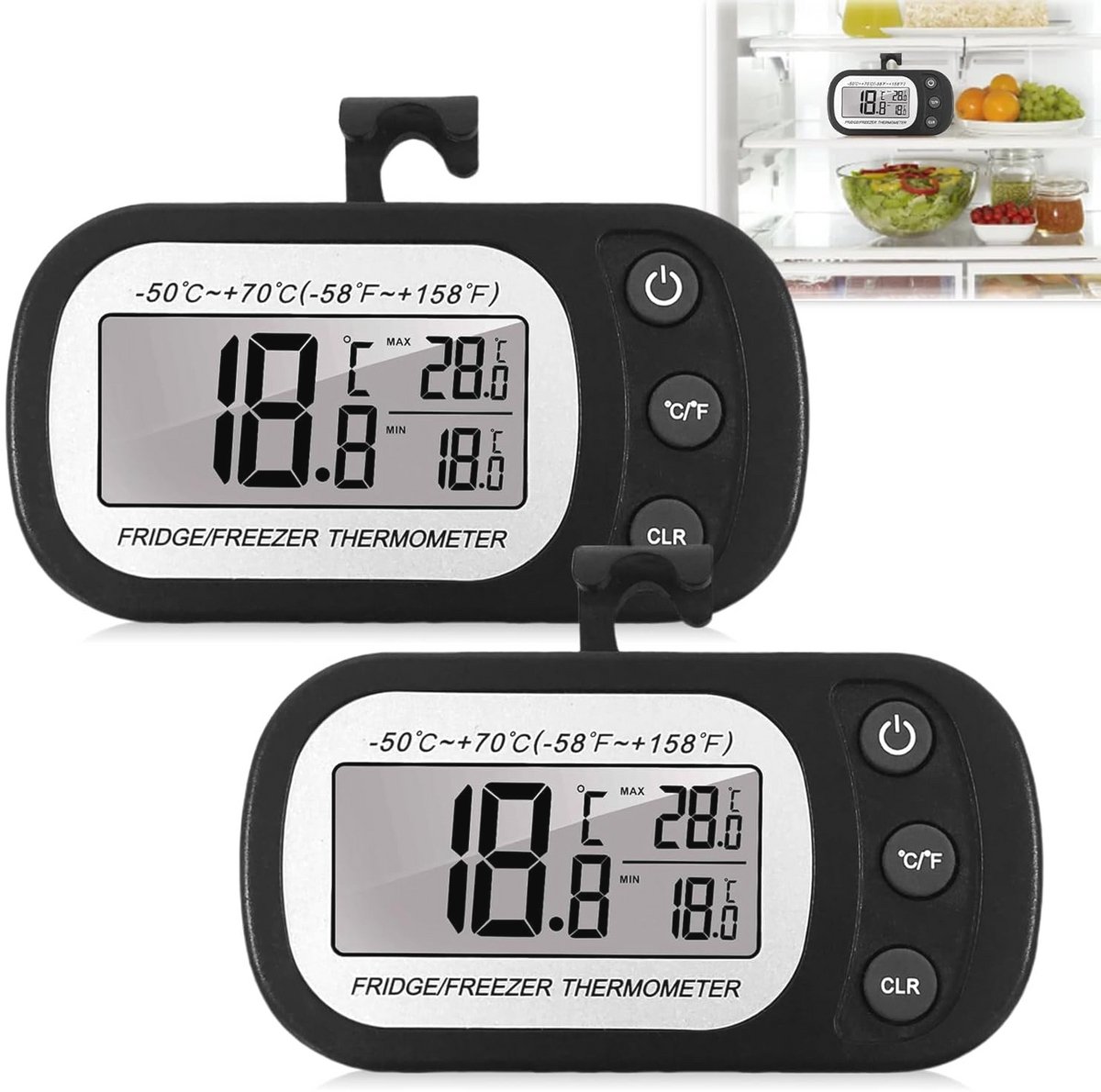 Digitale Koelkast- en Vrieskastthermometer met LCD-Display en Max/Min-Functie voor Thuis