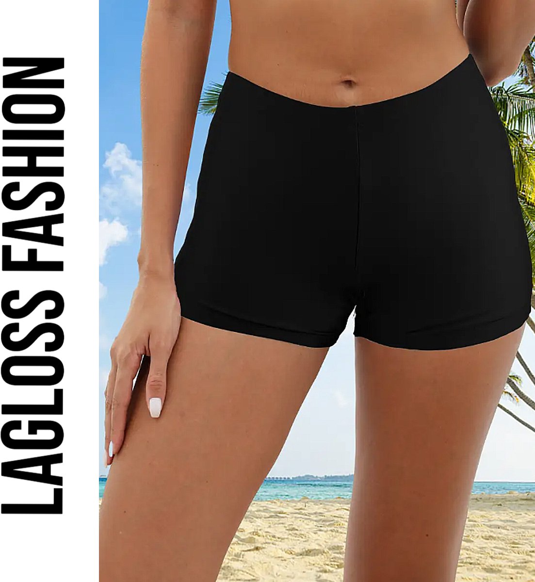 LaGloss® Afslankende Dames Zwembroek Zwart - Hoog Taille Badmode Short — afbeelding 3