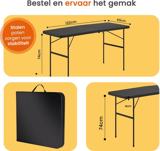 Goliving Inklapbare Tafel - Klaptafel - Campingtafel - Vouwtafel Buiten - Weerbestendig - 122 x 60 x 74 cm - Zwart van Goliving — afbeelding 2