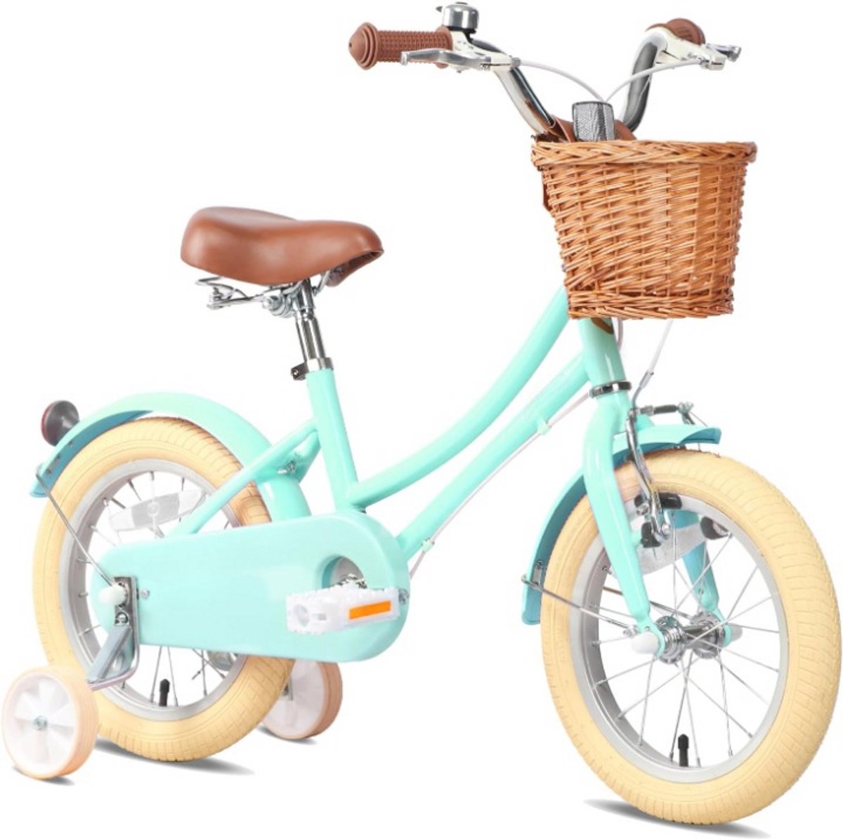 Kinderfiets - Kinderfiets 12 inch - Meisjesfiets - Lichtgewicht - met Trainingswiel - Bel - Mandje - voor Kinderen - Zadelhoogte 47-55cm - Gelegeerd Staal - 78 x 46.5 x 19.5 cm - Muntgroen