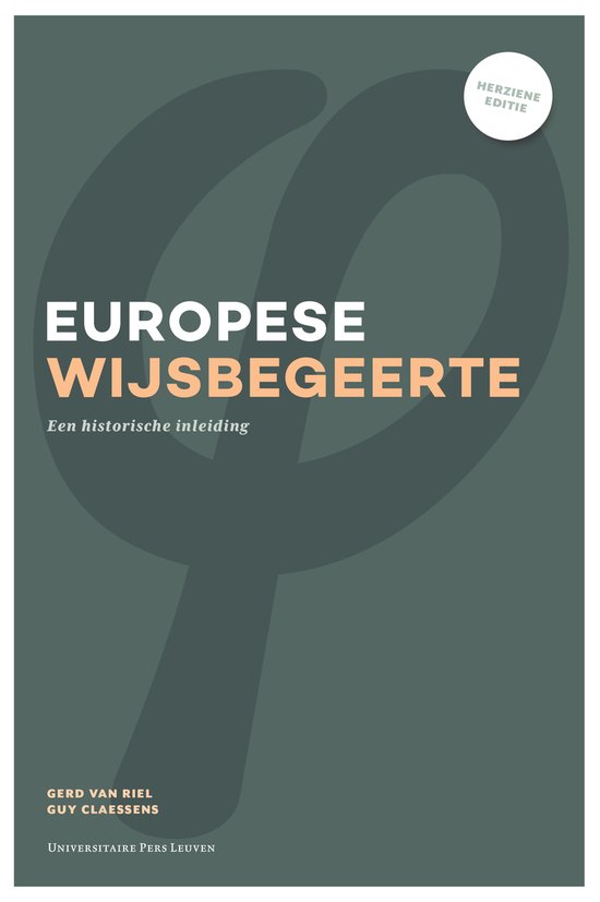Boekomslag voor 'Europese wijsbegeerte: Een historische inleiding' in donkergroen, met grote grijze typografie en tekst 'Herziene editie'.