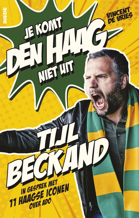 Tijl Beckand, met groene en gele sjaal om, schreeuwt met open mond. "Je komt Den Haag niet uit".