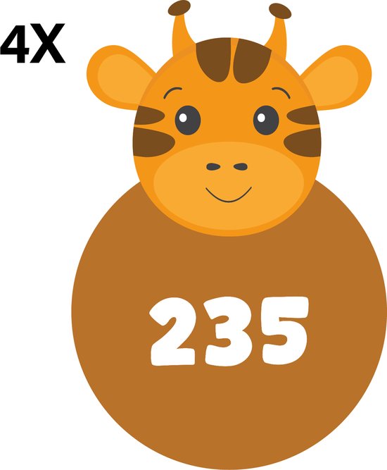 Containerstickers Huisnummer '235' - 20x30cm - Leuke Giraf - Set van 4 dezelfde Vinyl Stickers - Klikostickers