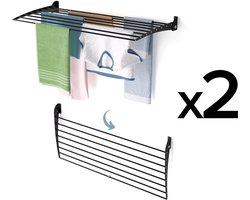 2x Foxydry Fold 116 cm DOWN - black - wasdroogrek wandmontage clicksysteem - neerwaartse sluiting - 116 x 50 x 10 cm