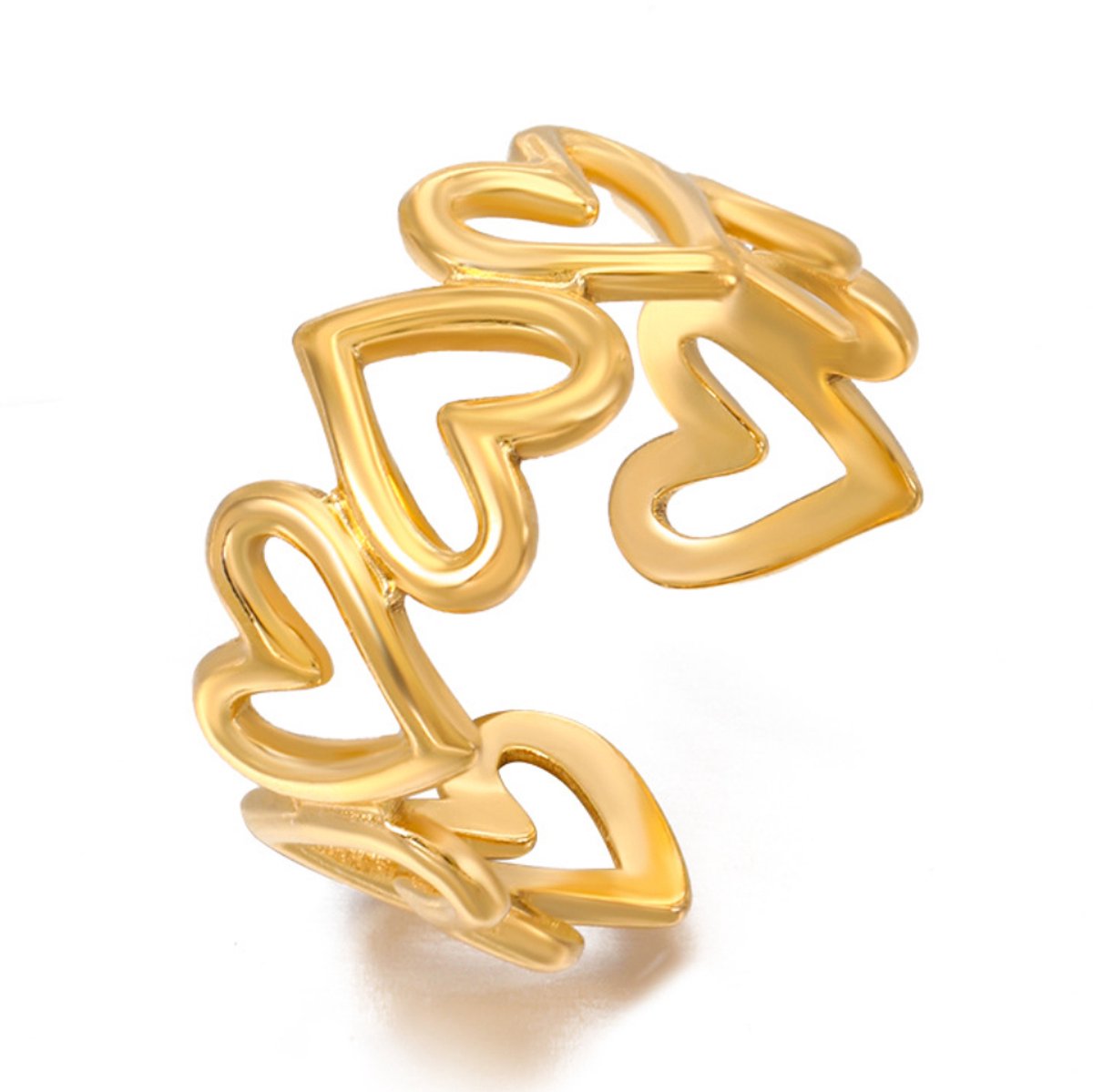 Marama - Ring Hearts Goud - gold plated - stainless steel - gouden plating - licht buigbaar - nikkelvrij - liefde - damesring - cadeau dames