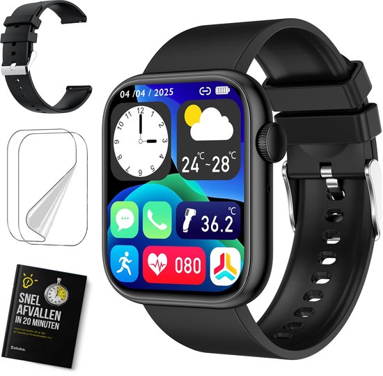 Zoluko Smartwatch voor Mannen & Vrouwen - Sporthorloge met Fitness Tracker – Stappenteller Horloge – Fitness Watch - Smartwatch Android – Smartwatch iOS – Zwart