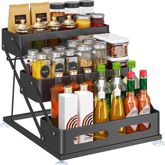 3 Tier Kruidenrek Organizer, Keuken Hoek Kruiden Organizer Plank Kast Plank Organizer Driehoek Plank Zwart Middelgrote Schroef Installatie