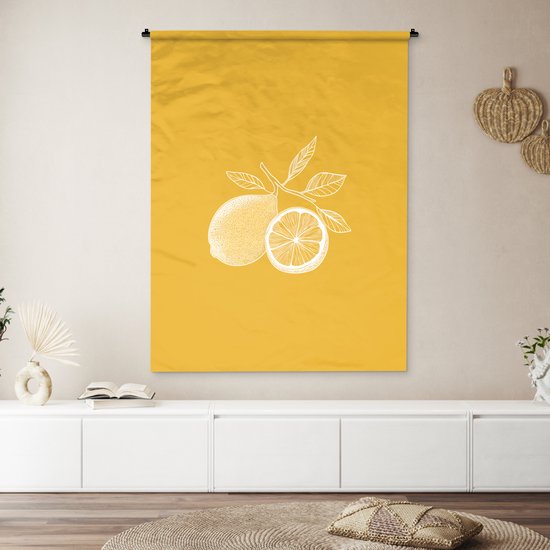 Tapisserie murale 120x160 cm - Citrons - Illustration - Minimaliste - Jaune - Tapisserie - Tapisseries
