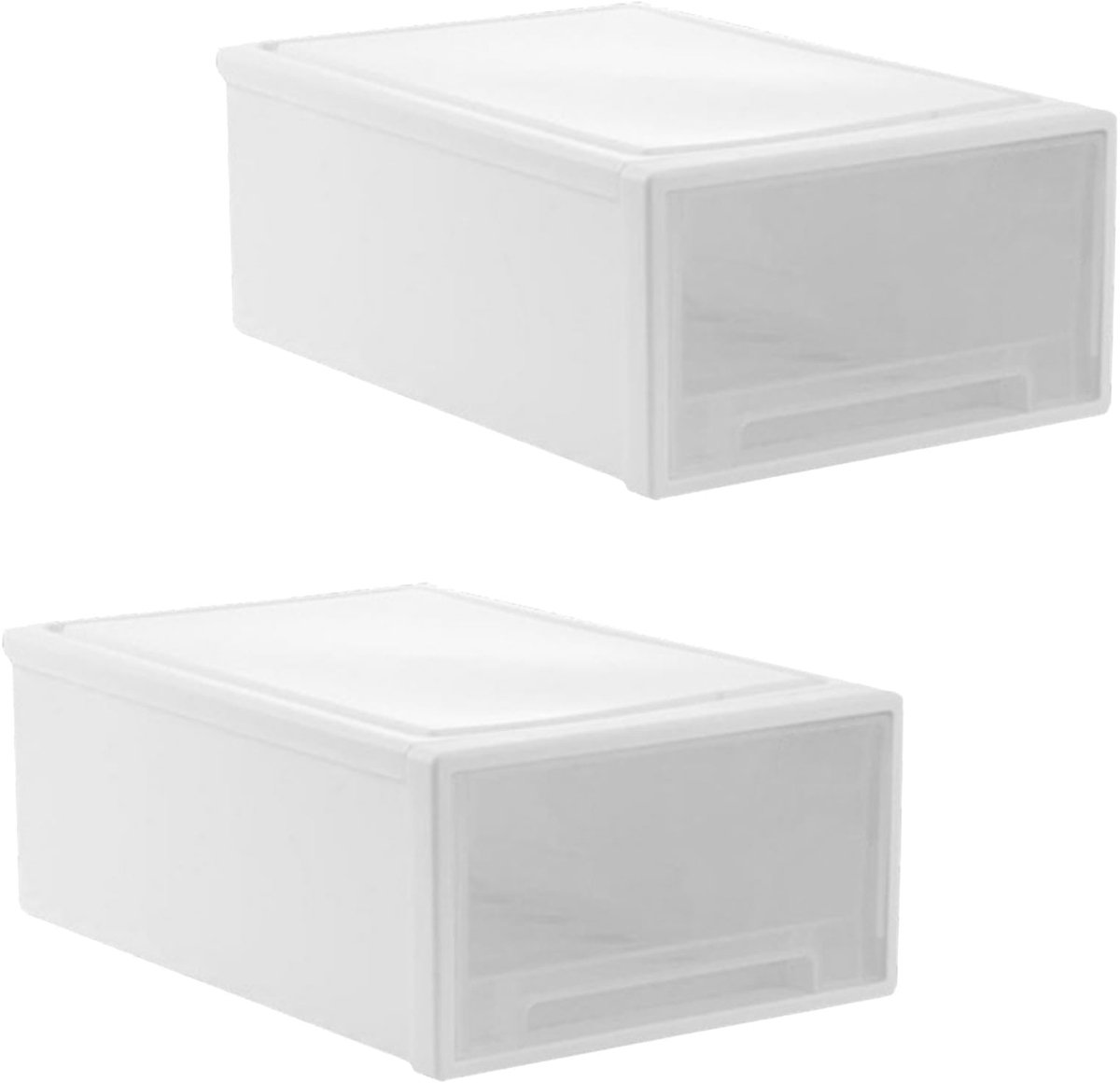 Ibenzoa® Stapelbare Kunststof Ladeboxen Set van 2 met Transparante Voorkant en Schuifladen