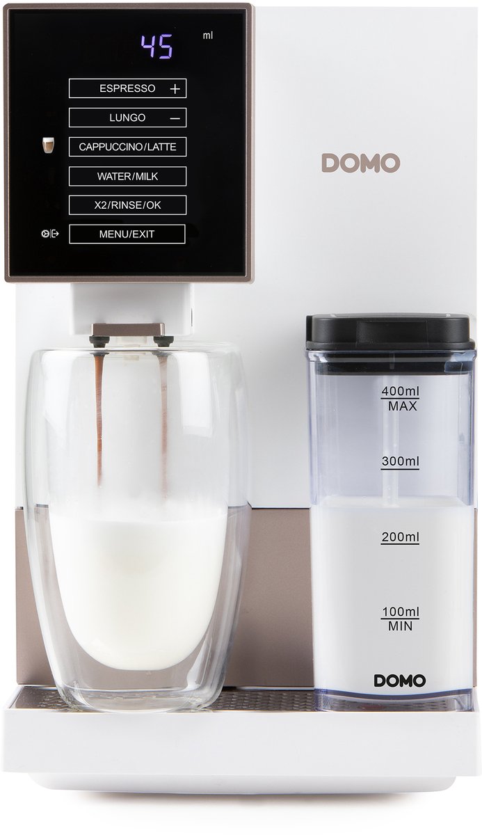 DOMO DO742K Volautomatische Espressomachine - 4 Soorten Koffie + Heet Water - Melkopschuimer - 19 Bar - Wit — afbeelding 6
