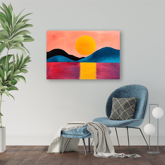 Montagnes colorées et coucher de soleil - Peinture coucher de soleil sur toile - Soleil sur toile - Art abstrait - Décoration murale murale champêtre - Peintures et posters - Toile 150x100 cm