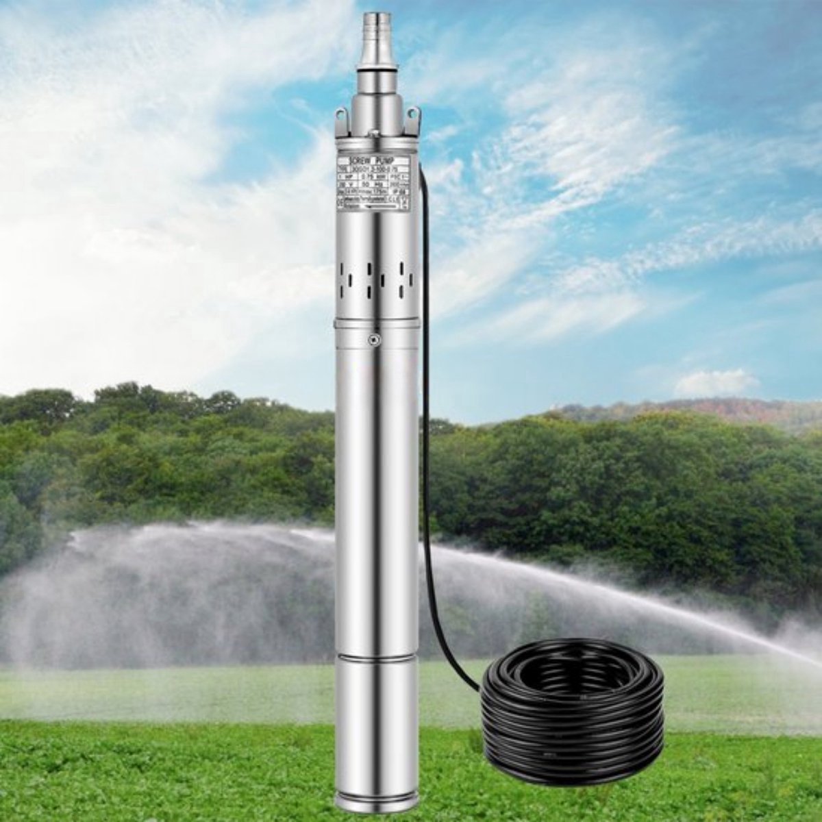Bronpomp - Diepe Buisput Dompelpomp - 220V/50Hz AC Roterende Zonnepomp - Boorgat Schroefpomp - voor Tuinhuis - 1100W - 190L/min - 4 Inch Pijp - RVS - Zilver