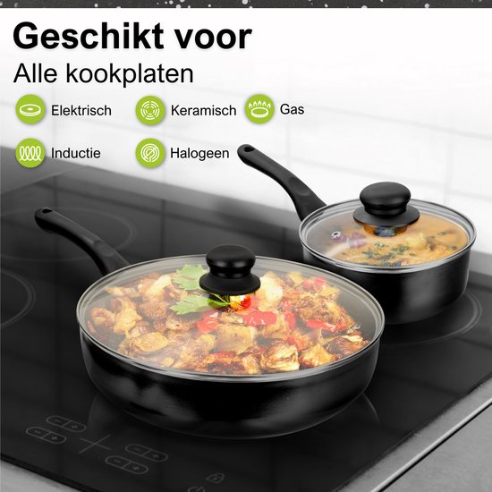 CeraFusion Ensemble de poêles en céramique 10 pièces - Set avec Poêles à frire, casseroles, faitouts - Casseroles et poêles à induction - Batteries de cuisine en aluminium - Zwart