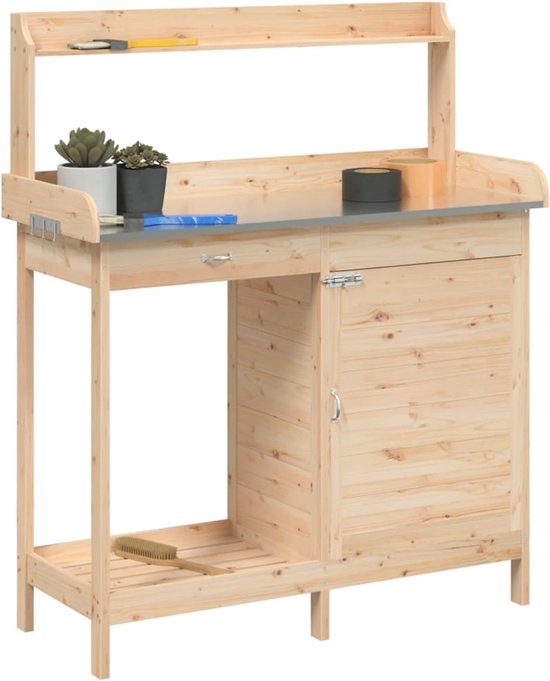 vidaXL Table de rempotage - Tables de remportage - Table de travail de jardin - Table de rempotage - Table de rempotage avec armoire 110,5 x 45 x 124,5 cm Pin massif