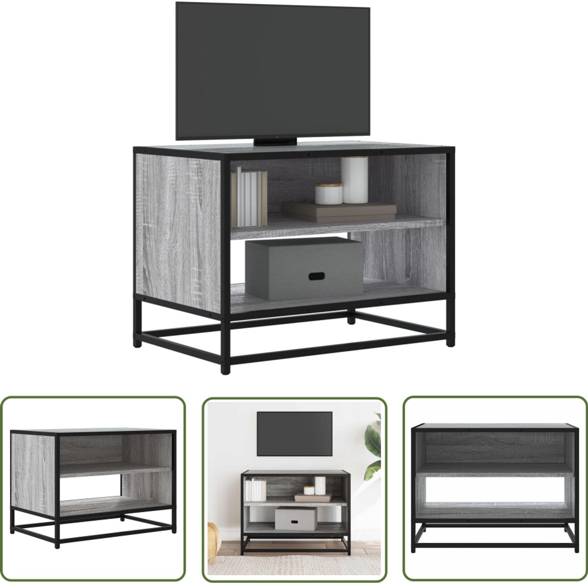 vidaXL Salontafel - Tv Meubel - Tv-meubel 61x40x46 cm bewerkt hout metaal grijs sonoma eiken - Houten Tv Stand - Grijze Tv Tafel - Industrieel Tv Meubel