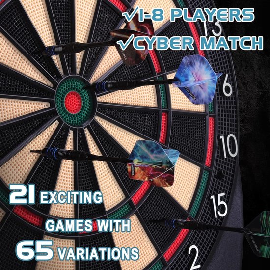 Elektronisch dartbord professionele set 34 games met 354 varianten 3 talen: Duits, Engels, Frans voor 1 tot 8 spelers met 12 darts