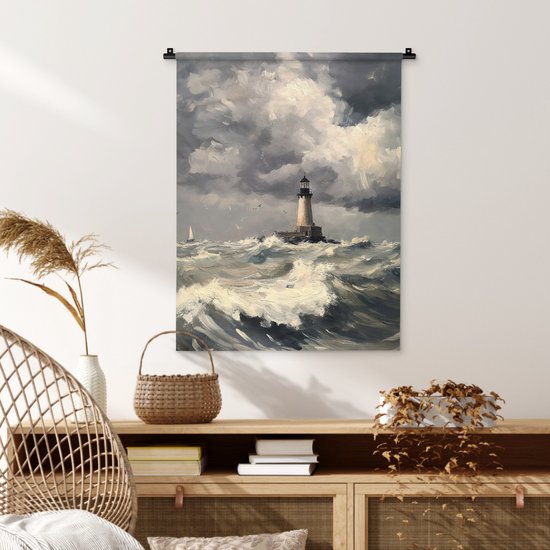 Tapisserie murale 60x80 cm - Phare - Vagues - Storm - Tapisserie - Tapisseries