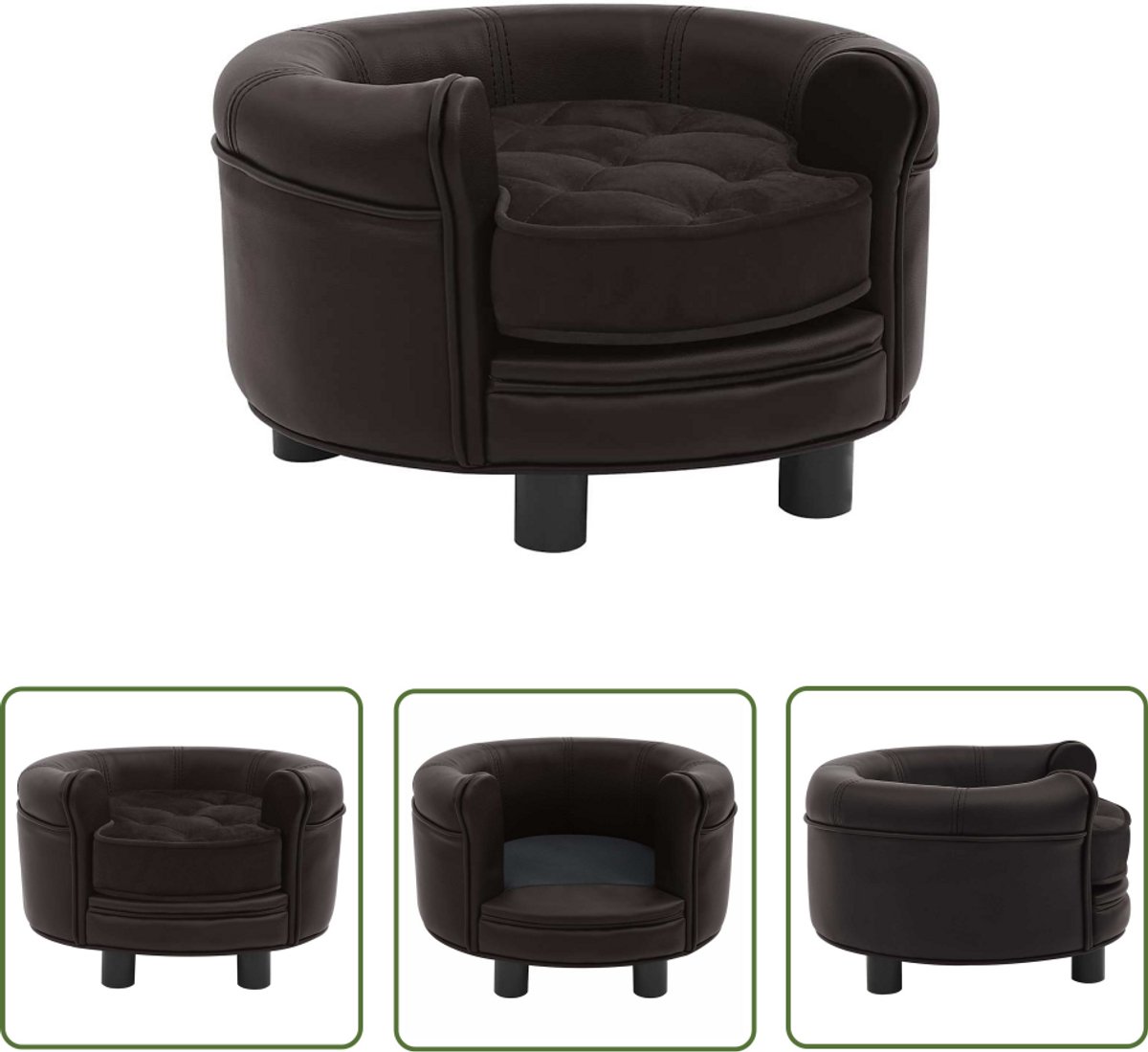 vidaXL Hondenbank – Hond Bench – Hondenbank 48x48x32 cm pluche en kunstleer bruin – Klein Hond Bed – Kat Bank – Kitten Bank