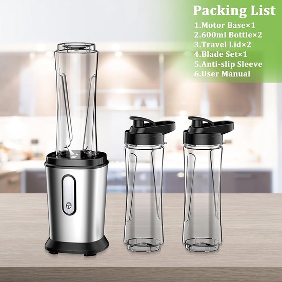 Mini Blender - Smoothie Maker - Gezonde Drankjes Maken - Krachtige 500W Motor - 2x 600ml Flessen - Zilver van MINI — afbeelding 5