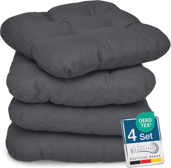 Set van 4 Comfortabele Zitkussens 40x40 cm - Ideaal voor Eetkamer en Tuin - Zachte Kussen met 8 cm Vulling in Antraciet