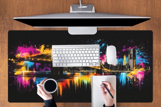 Muismat XXL 120x60 cm - Bureau onderlegger - Bureau mat Skyline - Brug - Verlichting - Kleuren - Bureaumat - Gaming mousepad xl - Bureaulegger groot - Computer deskmat