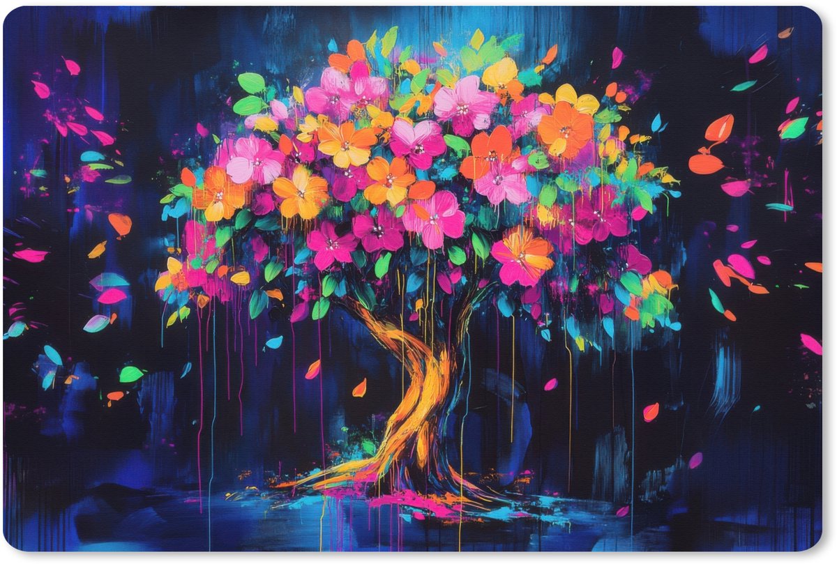 Muismat XXL 120x80 cm - Bureau onderlegger - Bureau mat Boom - Bloemen - Magisch - Gekleurde - Bureaumat - Gaming mousepad xl - Bureaulegger groot - Computer deskmat