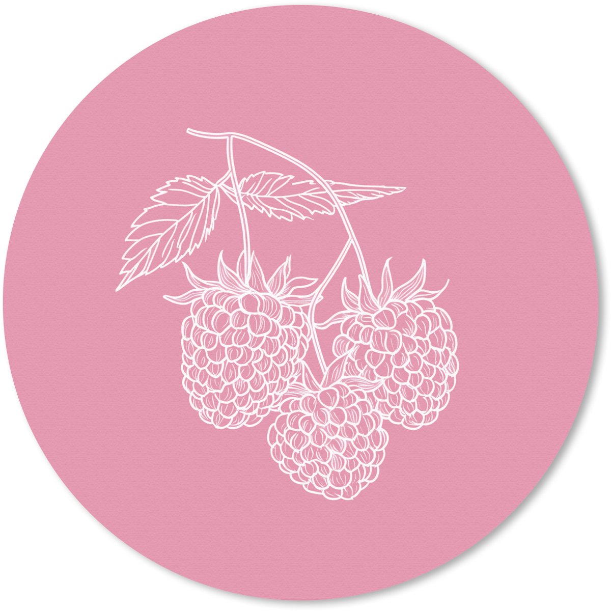 Muismat rond 20x20 cm - Mousepad Frambozen - Steel - Getekend - Roze - Ronde muismatten