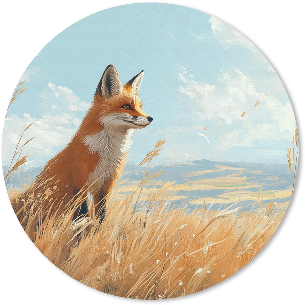 Muismat rond 30x30 cm - Mousepad Vos - Gras - Wolken - Oranje - Ronde muismatten