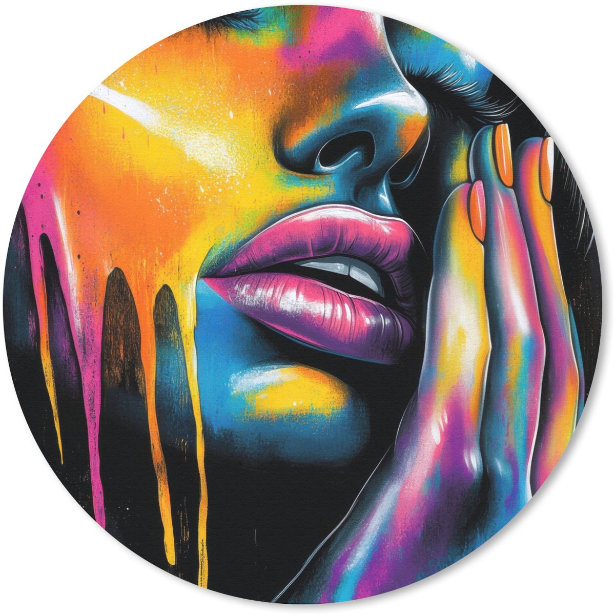 Muismat rond 20x20 cm - Mousepad Vrouw - Gezicht - Verf - Kunstzinnig - Ronde muismatten